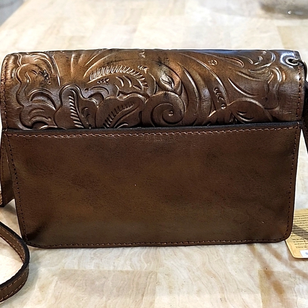 Patricia Nash Bronze Brown Tooled Crossbody NWOT - Picture 6 of 15